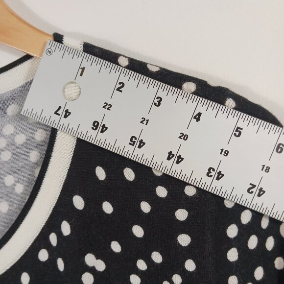 Talbots Medium Cardigan Sweater, Black/White Polka Dot, 3/4 Sleeve, Light Weight - Picture 11 of 16